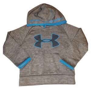 Under Armour Charcoal Heather with Blue Trim Big Logo Hoodie Boys 4